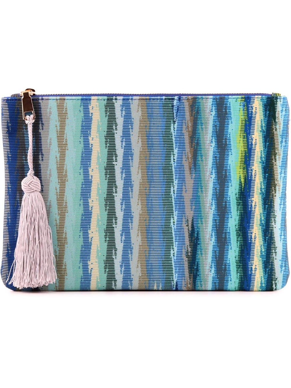 OTTO Angelino Clutch Purse Pouch Blue-Green Pattern Silver Tassel Bohemian